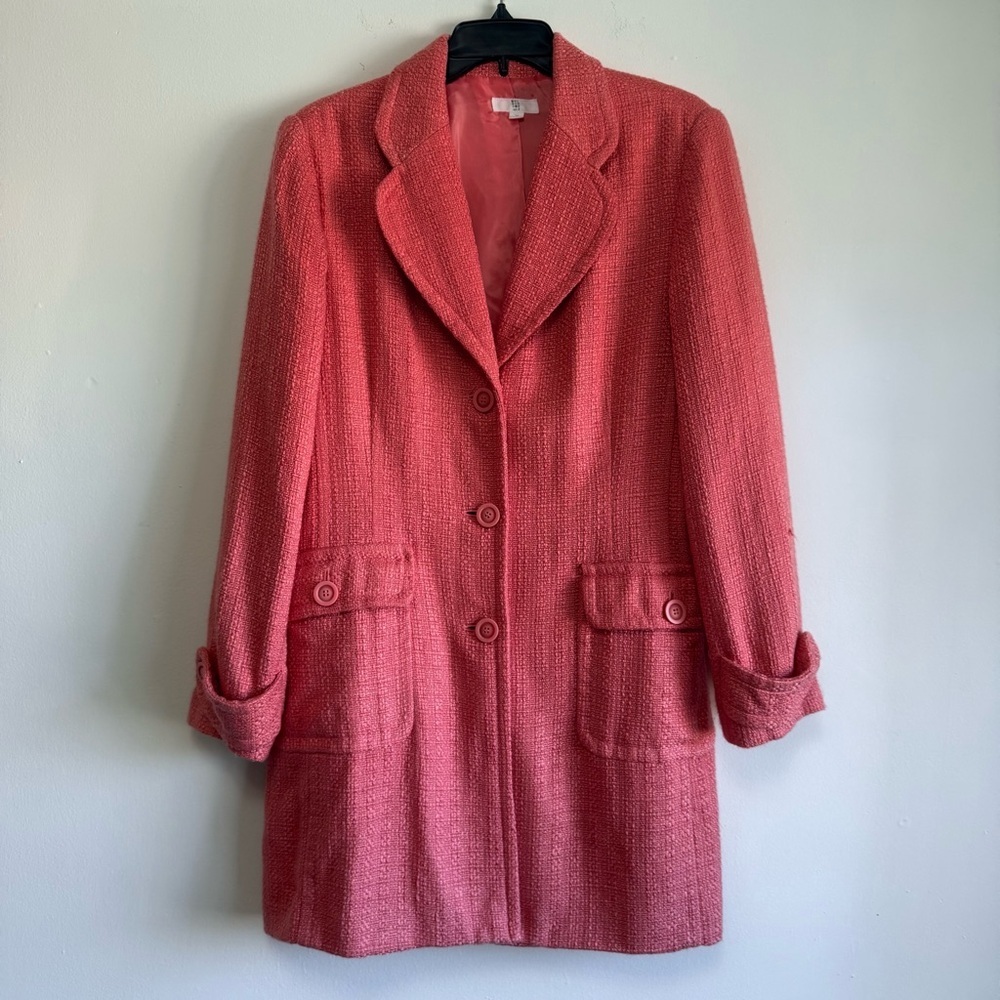 Apt. 9 Coral Pink Tweed Longline Blazer Jacket Coat Size 12